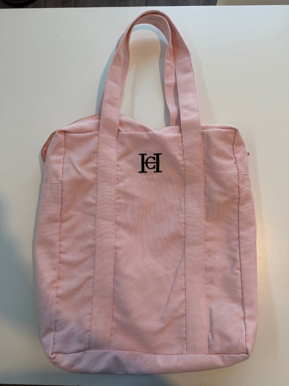 Carolina Herrera Good Girl Canvas Tote Bag Light Pink Embroidered CH Logo Zip To - Picture 3 of 7